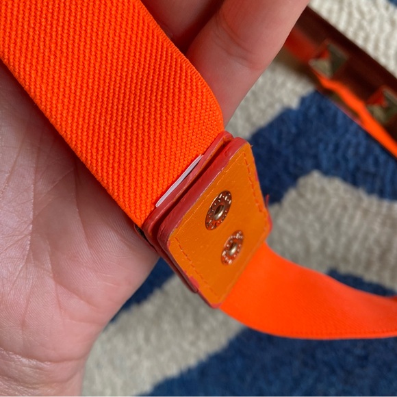 🧡 NEON ORANGE GOLD PLATE STUDDED STRETCHY BELT! - Picture 12 of 14